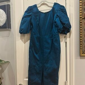 Elegant Blue Puff Sleeve Dress